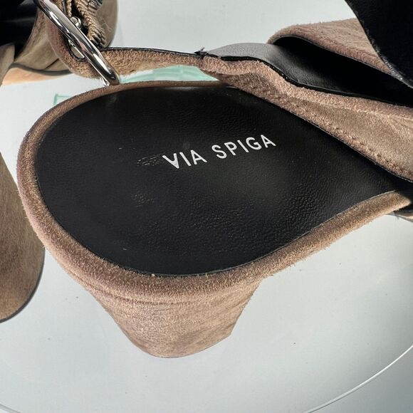 Via Spiga Edina Slingback Heel Sandal Taupe Suede Leather Peep Toe - Picture 6 of 9